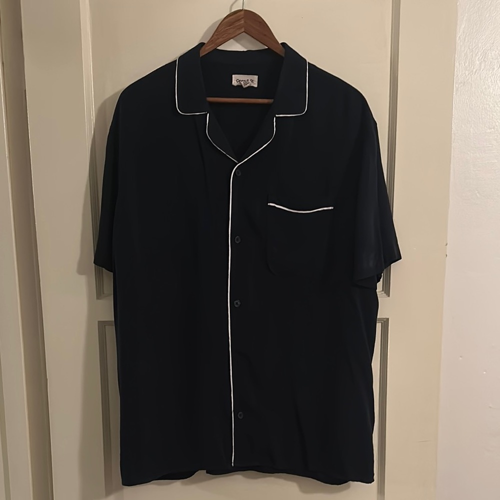 Men's navy camp collar shirt
